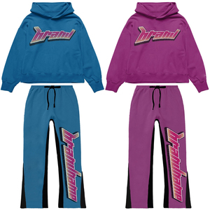 ชุดวอร์มสตรีทแวร์แบบ unisex มีฮู้ด กางเกงขายาวรูดเชือก พิมพ์ลายตัวอักษร สีน้ำเงิน-ม่วง ผ้าโพลีเอสเตอร์ สำหรับผู้ใหญ่ ใส่ได้ในฤดูใบไม้ร่วง - Product Image 6