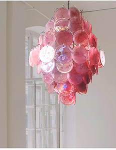 Lámpara de Araña Vintage de Cristal Rosa de <span class=keywords><strong>Murano</strong></span> Italiano, Luces Colgantes Centrales E12, Altura Ajustable para Techos Altos, Lámparas para Sala de Estar - Product Image 6