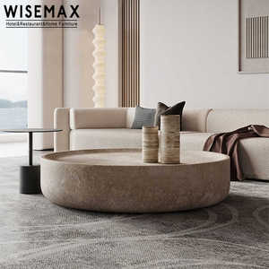 Tavolino da Caffè Basso Rotondo WISEMAX dal Design Contemporaneo <span class=keywords><strong>per</strong></span> Soggiorno <span class=keywords><strong>in</strong></span> Fibra di Vetro Effetto <span class=keywords><strong>Marmo</strong></span> Travertino Artificiale - Product Image 4