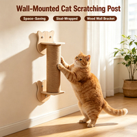 Poteau à gratter vertical mural en sisal pour chat, avec support en bois en forme de tête de chat, accessoire pour arbre à chat