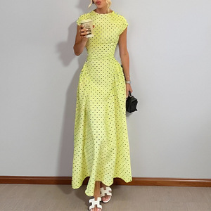 Robe midi vintage évasée à pois pour femme, à manches courtes et col rond, style swing, pour tea party - Product Image 2
