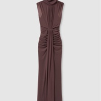 Robe mi-longue décontractée bohème 100 % coton écologique, transparente et froncée, couleur taupe, taille élastique, col carré, patchwork uni, idéale pour l'été