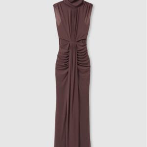 Robe mi-longue décontractée bohème 100 % coton écologique, transparente et froncée, couleur taupe, taille élastique, col carré, patchwork uni, idéale pour l'été - Product Image 2