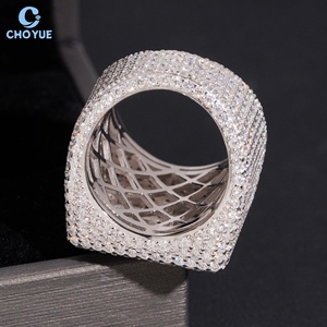 Anillo de Cóctel Geométrico para Hombre, Joyería Fina, Plata 925, Baño de Rodio, Moissanita, Corte Baguette, Engaste Pavé, Estilo Hiphop - Product Image 4