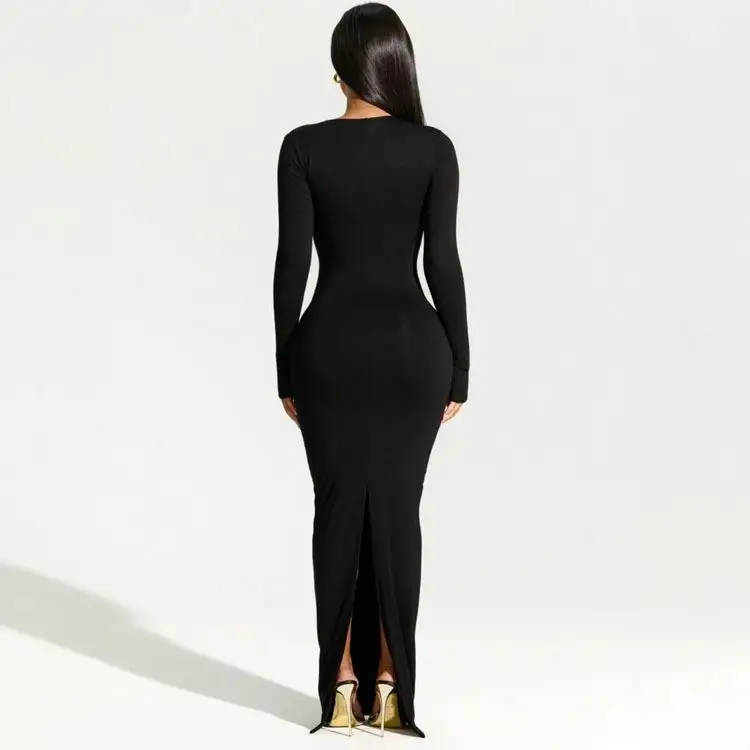 lady slant neck long sleeve hot girl slim back split dress long gowns for women sexy evening dresses fashion