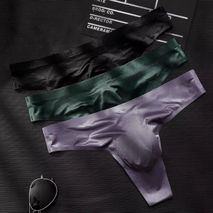 <strong>Men's</strong> Sexy Transparent Thin Ice Silk Low Waist Triangle Single Thong Sports Fitness Letters Print <strong>Briefs</strong> &amp; Boxers - Product Image 2