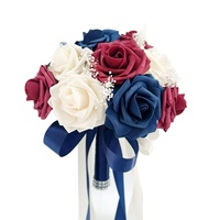 Bouquet de mariée de luxe bleu marine et bordeaux, roses en mousse avec accent en strass pour mariage