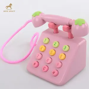 montessori假装孩子角色扮演游戏木制粉红色电话玩具