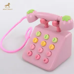 Montessori so tun, als ob Kinder Rollenspiel Holz rosa Telefon Spielzeug