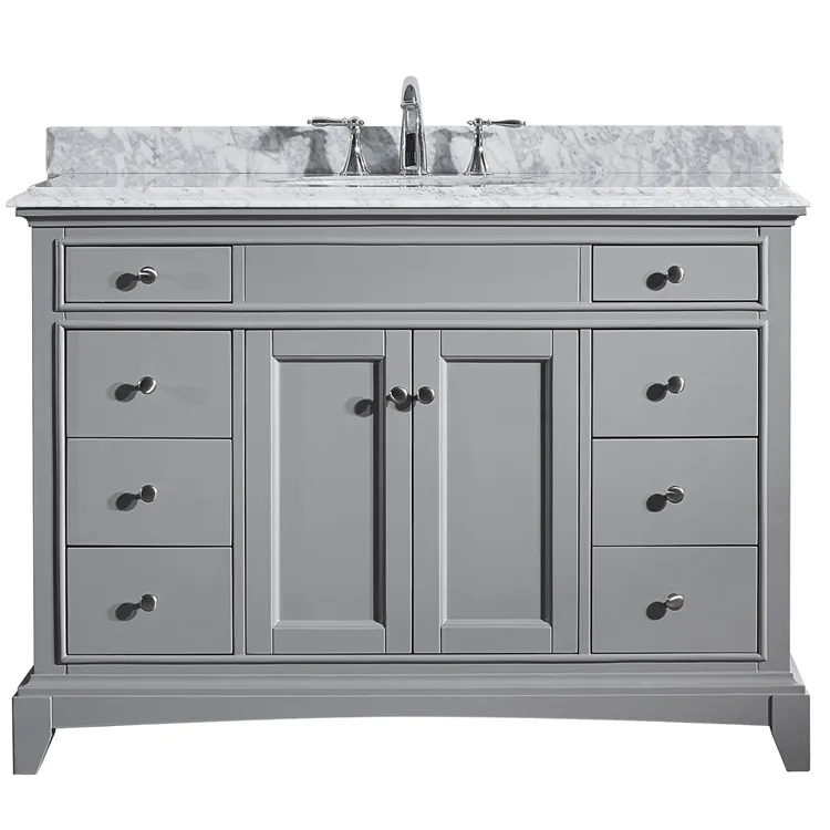 Customized Grey Color Solid Wood Bathroom Vanity Cabinets with Sink