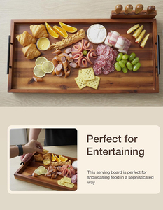<span class=keywords><strong>Grand</strong></span> <span class=keywords><strong>plateau</strong></span> <span class=keywords><strong>à</strong></span> charcuterie en acacia avec poignées et ensemble de couteaux, longues planches <span class=keywords><strong>à</strong></span> <span class=keywords><strong>fromage</strong></span> en bois, <span class=keywords><strong>plateau</strong></span> de service pour fête - Product Image 3