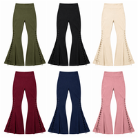 Pantalon évasé tendance taille haute avec lacets latéraux, coupe cloche rétro, jambe large, en coton extensible, cordon ajustable, style décontracté streetwear