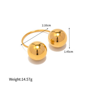 Anello aperto con doppia sfera grande in acciaio inossidabile a prova di allergia in oro 18 carati accessori per anelli personalizzati di moda - Product Image 5