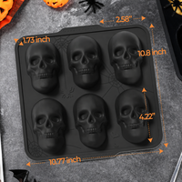 Moule à gâteau Halloween en forme de crâne, 6 cavités, en silicone avec cadre en acier inoxydable, pour la décoration de gâteaux DIY, ustensile de cuisson