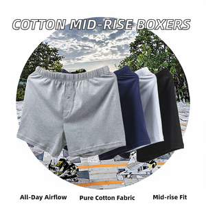 Hedus Sports High Quality Mid-Rise <b>Men's</b> 100% Cotton Breathable Knitted Boxer <b>Shorts</b> with Waist Logo Buttons and Hand Wash - Product Image 2