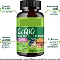 Capsules de CoQ10, coenzyme Q10, compléments alimentaires pour la santé cardiaque avec extrait de raisin, graines de curcuma, trans-resvératrol, poudre d'ail