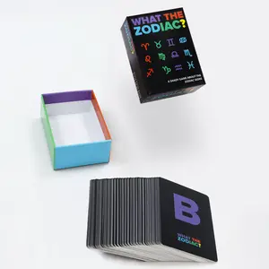 Produsen pabrik perlengkapan permainan dewasa kartu permainan kustom dicetak kartu pertanyaan zodiak permainan minum dengan tutup dan dasar