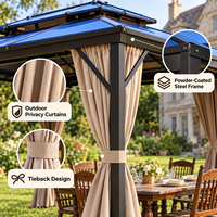 Gazebo extérieur à toit rigide, double toit, auvent en polycarbonate, structure en aluminium, pavillon de patio avec rideaux
