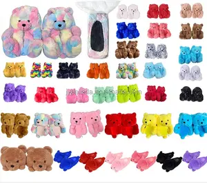 slide para meninas Suppliers-Pelúcia barata para mulheres e crianças, chinelos de pelúcia variados para casa, urso de pelúcia, para crianças, 2022