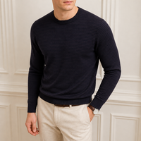 Pull-over à col rond en coton côtelé noir rayé pour homme, personnalisé avec logo d'usine, à manches longues, ourlet côtelé, séchage rapide