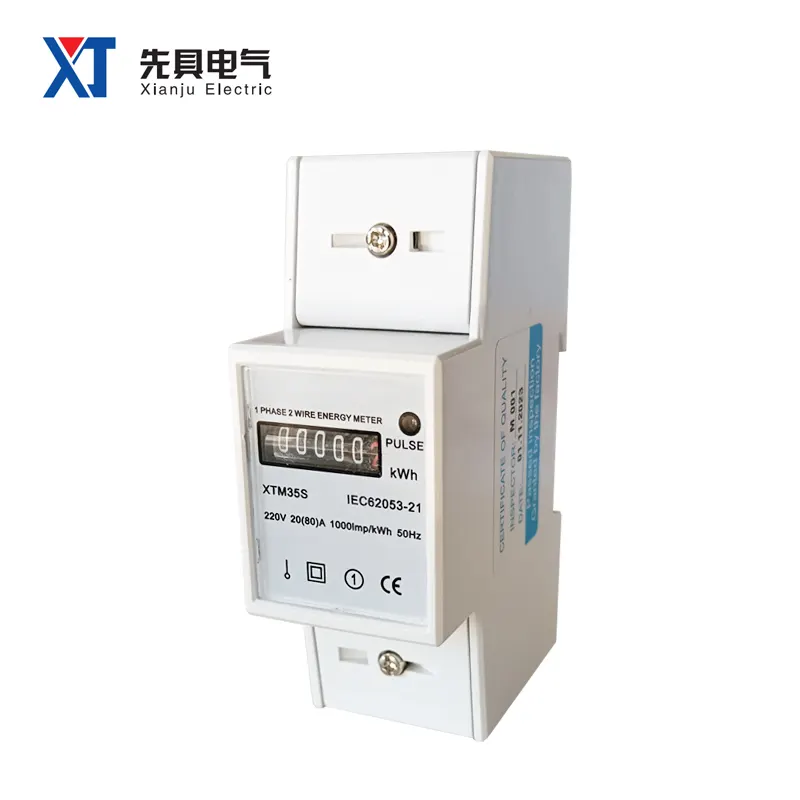 XTM35S-U Enkele Fase 2 Draad 2P Abs Energie Kwh Meter 35Mm Din Rail Smart Register Meter Verhuur 120V/230V 5(80) Een 50/60Hz