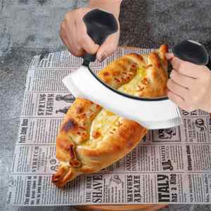 Double Handle Stainless Steel Crescent Chopper Blade Mezzaluna Knife and Pizza Cutter Rocker - Product Image 2
