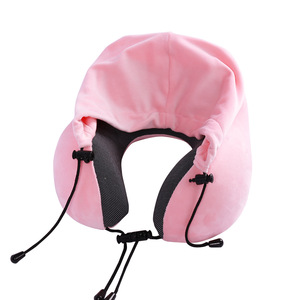 Memory Foam Hooded U-Shaped <b>Pillow</b> Pink Gray Blue 28x26x14cm <b>Neck</b> Support Travel Office Nap <b>Pillow</b> - Product Image 4