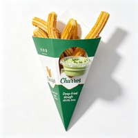 Cônes à frites triangulaires personnalisés avec gobelet à sauce, emballage jetable pour churros, support en papier pour cônes, cônes à crêpes et gaufres bulles avec coupelle à sauce