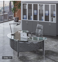 Bureau de direction rond en verre trempé noir, semi-circulaire/circulaire