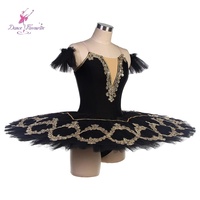 Tutu de ballet professionnel BLL549 Corsage en spandex noir avec tutu de performance à garniture dorée avec conception imprimée préférée de danse