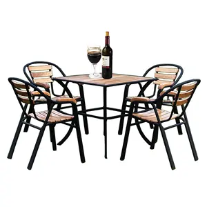 Outdoor leisure table and chair Solid wood courtyard wood strip table and chair five-piece set garden balcony outdoor furniture