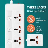 Multiprise universelle multi-types à 3 prises en ABS pour usage hospitalier avec protection contre les surcharges et ports USB