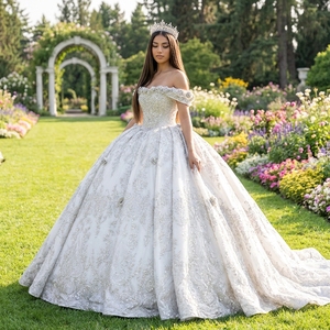 Wx382 Modern Crystal Beaded Lace Applique Ball Gown <b>Wedding</b> Dress Sweetheart Neckline Chapel Train Backless Design- - Product Image 1