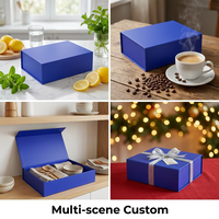 Boîte cadeau magnétique pliable bleu marine avec logo personnalisé, emballage plat durable pour la vente au détail en boutique et l'expédition mondiale