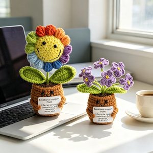 Pianta di Supporto Emotivo Fatta a Mano, Fiore in Vaso all'Uncinetto, Graziosa Margherita Lavorata a Maglia Blu e <span class=keywords><strong>Arancione</strong></span>, Decorazione da Scrivania, Regalo - Product Image 6