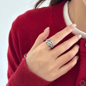 Ensemble de bijoux en argent DIY 10637, bague en argent S925 avec perles rondes de 10 à 13 mm, édition légère, accessoires en perles, style tendance incrusté - Product Image 4