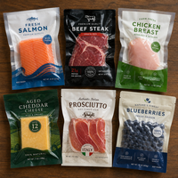 Sacs sous vide personnalisés imprimés et gaufrés, sans BPA, de qualité alimentaire, pour la cuisson sous vide de viande, poisson, légumes, et le stockage au congélateur