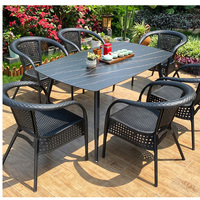 Fauteuils de jardin modernes, portables et durables en rotin tressé noir pour patio extérieur, parc, avec structure en aluminium, imperméables et empilables