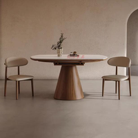 Table à manger rétractable en bois massif rétro, style ancien, plateau en pierre, maison moderne, simple, pliable, double usage, table ronde, table à manger