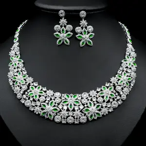 New Trendy Hot Bridal Jewelry Sets Colorful Crystal Zircon Floral Necklace Earrings Fashion Jewelry Sets for Wedding