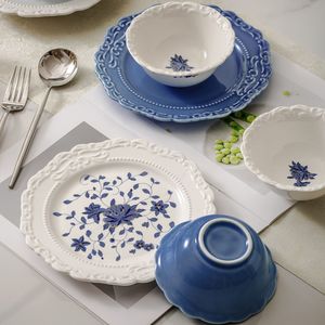 New Product Hot Sale Blue White Stoneware Ceramic Dinnerware <b>Sets</b> Durable <b>Microwave</b> Safe Dishwasher Safe Eco Friendly Wholesale - Product Image 5