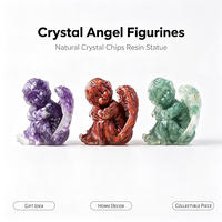 Sculpture d'ange agenouillé en résine en gros avec éclats de cristal multicolores, ornement décoratif de table en pierres précieuses de chérubin