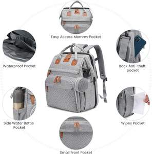 Manufacturer Custom Multi-Functional <b>Vegan</b> PU <b>Leather</b> Maternity Travel <b>Backpack</b> Baby Diaper Mommy Nappy Bag Free Polyester - Product Image 5