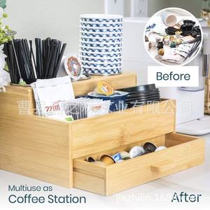 Wooden Cosmetic Organizer With Drawers Natural Wood Color Desktop Storage <b>Box</b> For Bathroom <b>Makeup</b> Tools - Product Image 2
