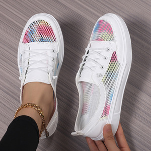 <span class=keywords><strong>Zapatillas</strong></span> Deportivas Casuales Blancas para <span class=keywords><strong>Mujer</strong></span>, Panel de Malla Colorido, Diseño con Cordones, Tallas Grandes Disponibles, Zapatos Diarios Transpirables y Elegantes para <span class=keywords><strong>Mujer</strong></span> - Product Image 2