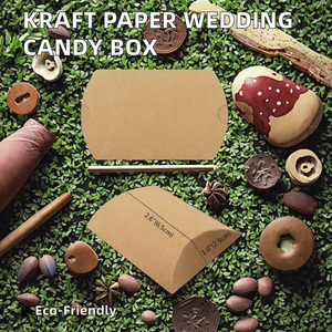 Sac à oreiller en papier kraft recyclé de style européen, biodégradable, boîte à bonbons de mariage en carton ondulé, forme extraterrestre, laminage mat - Product Image 2