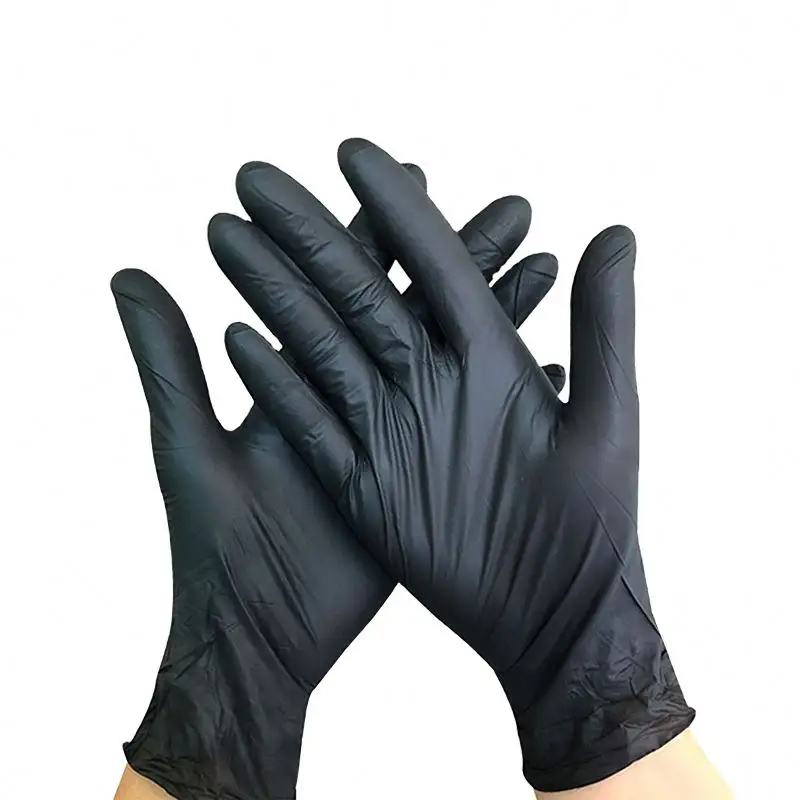 Guantes de gants en nitrile noir sans poudre sans latex gants jetables en nitrile noir vente en gros