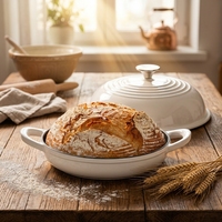 Four à pain en fonte émaillée, cocotte robuste avec couvercle, intérieur antiadhésif 7 couches, poignées à boucle, compatible induction