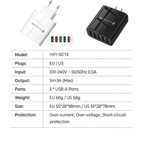 Chargeur mural rapide USB-A 48W à 5 ports, prise UE/US, avec IC intelligent, pour plusieurs appareils, idéal pour les voyages, vente en gros directe usine