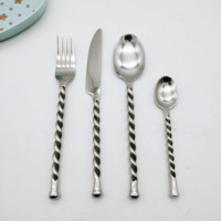 Multiples couleurs Twisted Handmade Handle Silver Gold Black Spoon Spork Fork Knife Cutlery Set